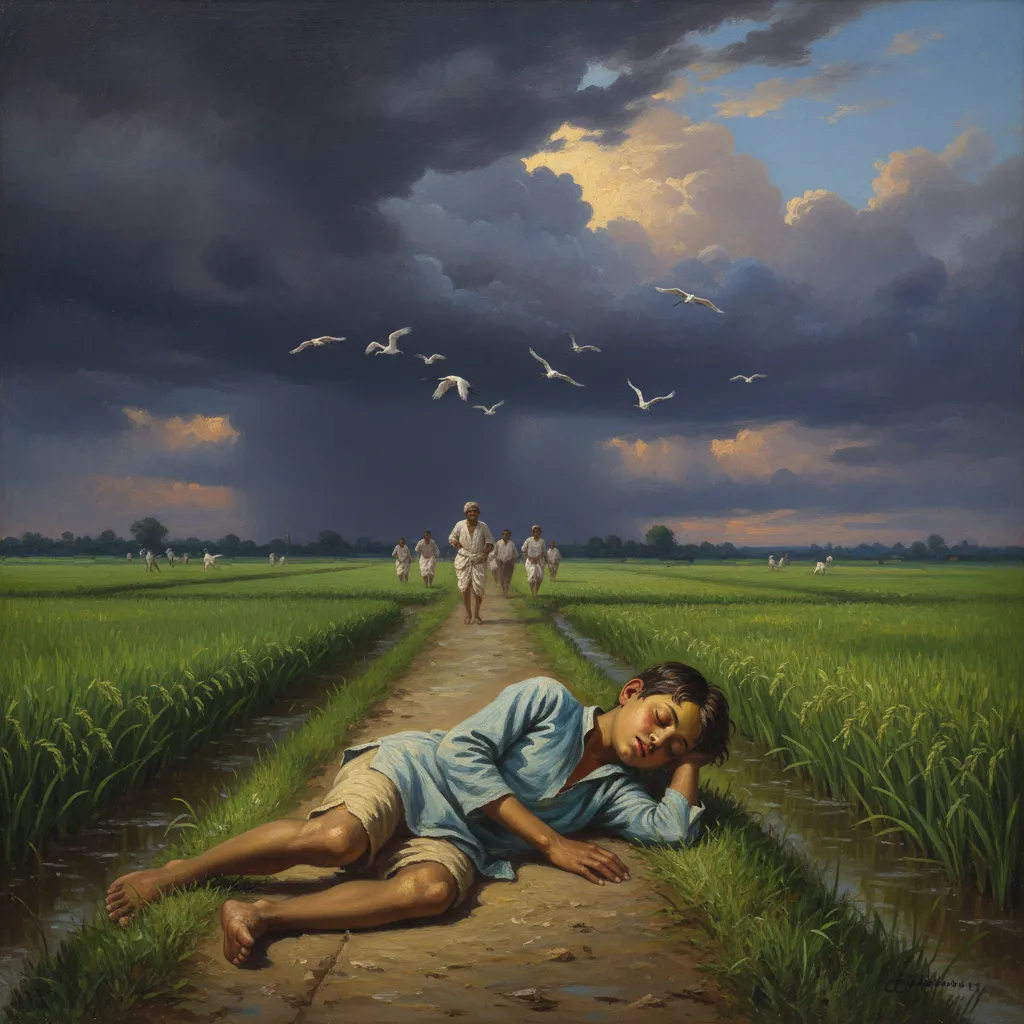 ## 논밭 사잇길에서 의식을 잃은 소년