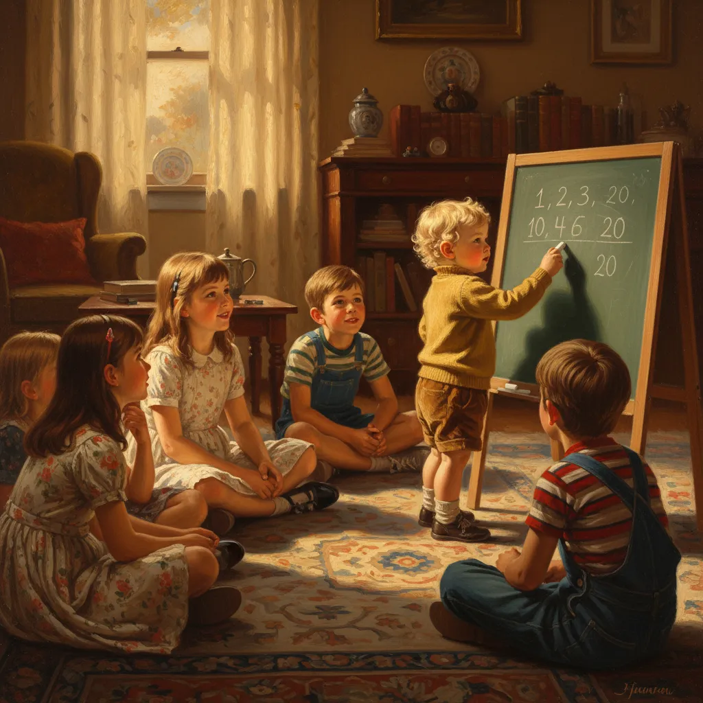 부모가 파티에서 돌아보니 두 살짜리 아들이 칠판 앞에 서 있었다