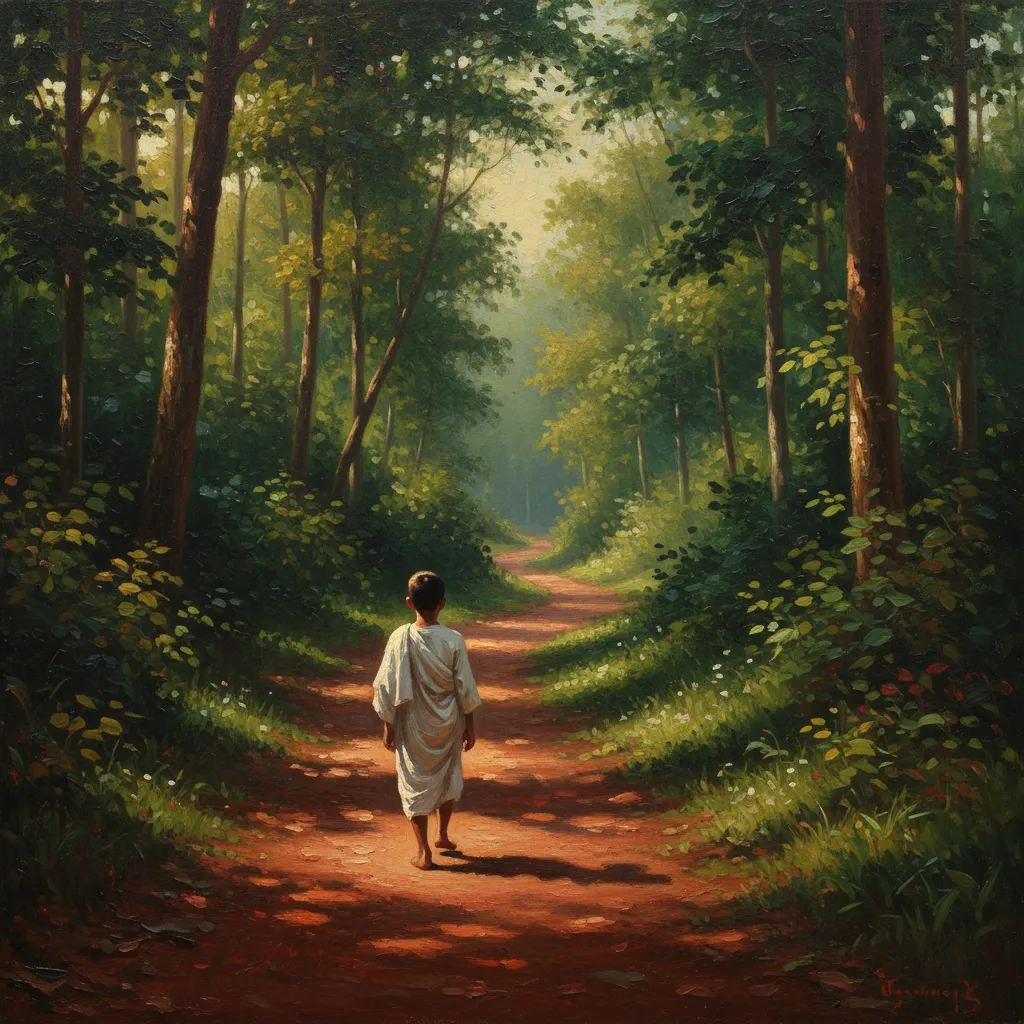 ## 아홉 살 소년이 신발을 벗고 숲으로 걸어 들어갔다