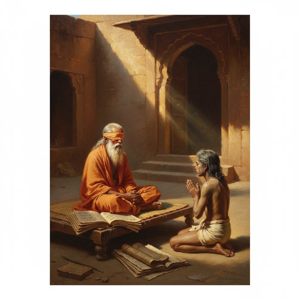 ## 맹인 스승 앞에 무릎 꿇고 베다만을 권위로 삼겠다고 서약하다