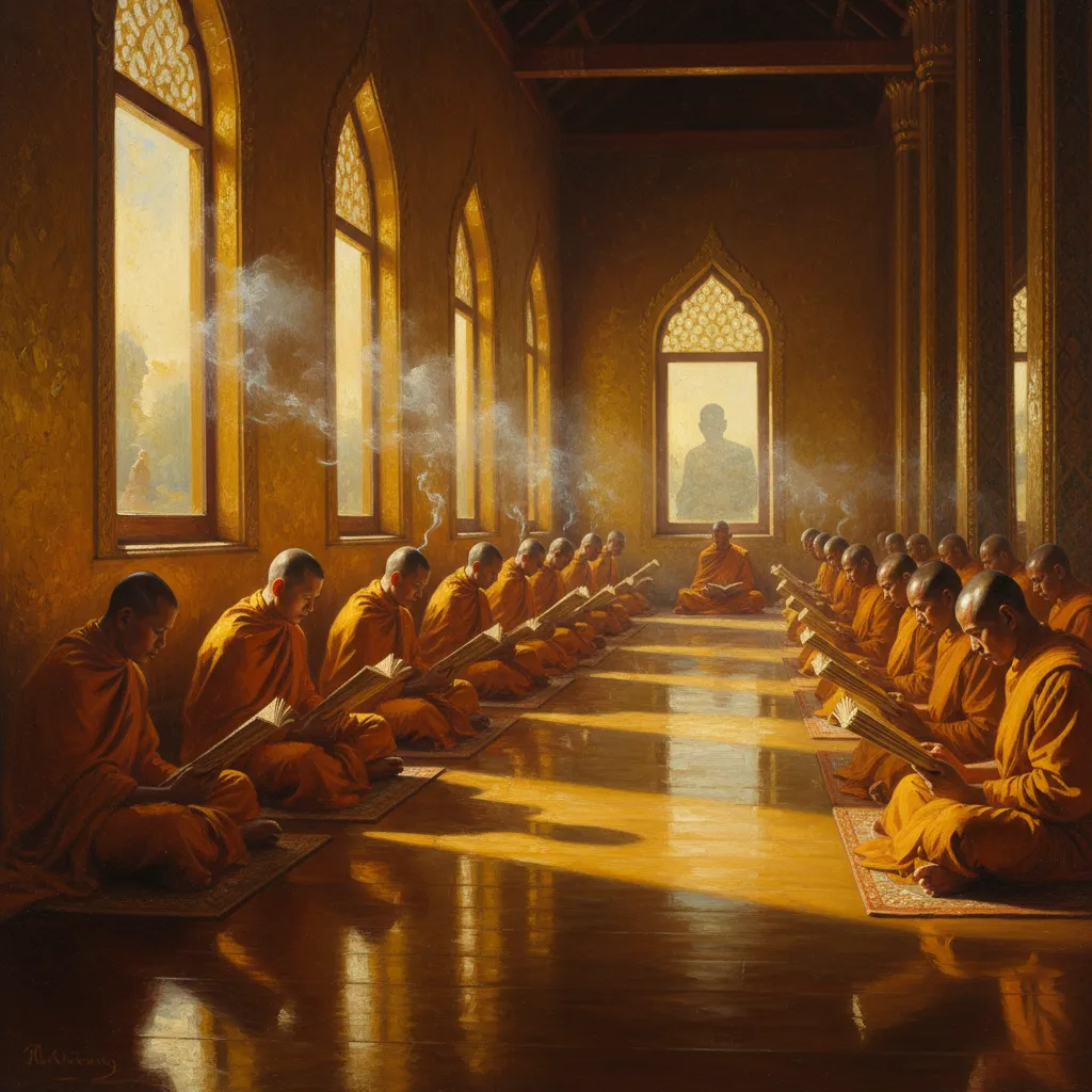 ## 천오백 년 뒤, 방콕과 양곤의 절에서 매일 아침 펼쳐지는 그 책