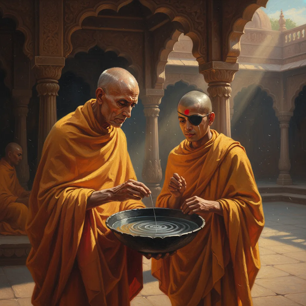 ## 나가르주나가 빈 그릇에 물을 채워 보냈고, 아리아데바는 바늘을 넣어 돌려보냈다