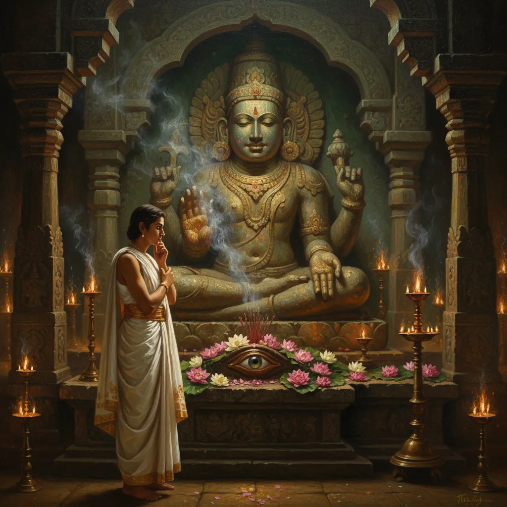 ## 왕자가 눈 하나를 뽑아 마하데바 신상 앞에 놓았다