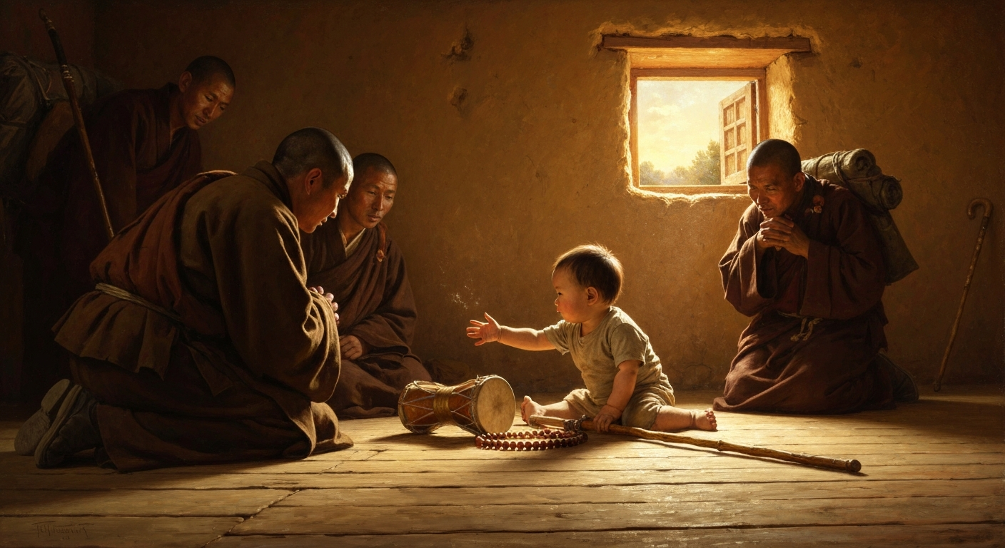 ## 낯선 승려들의 시험을 통과한 두 살배기