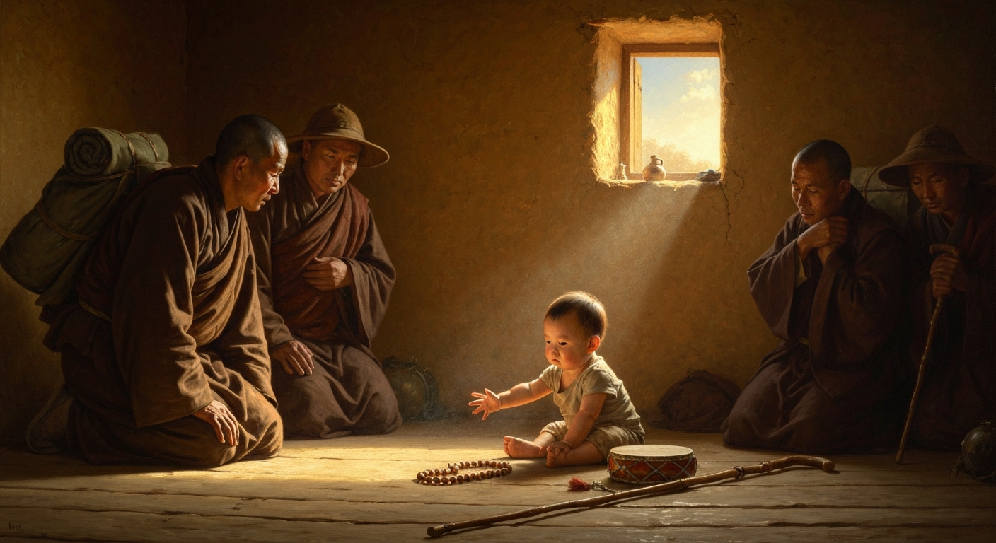 ## 낯선 승려들의 시험을 통과한 두 살배기