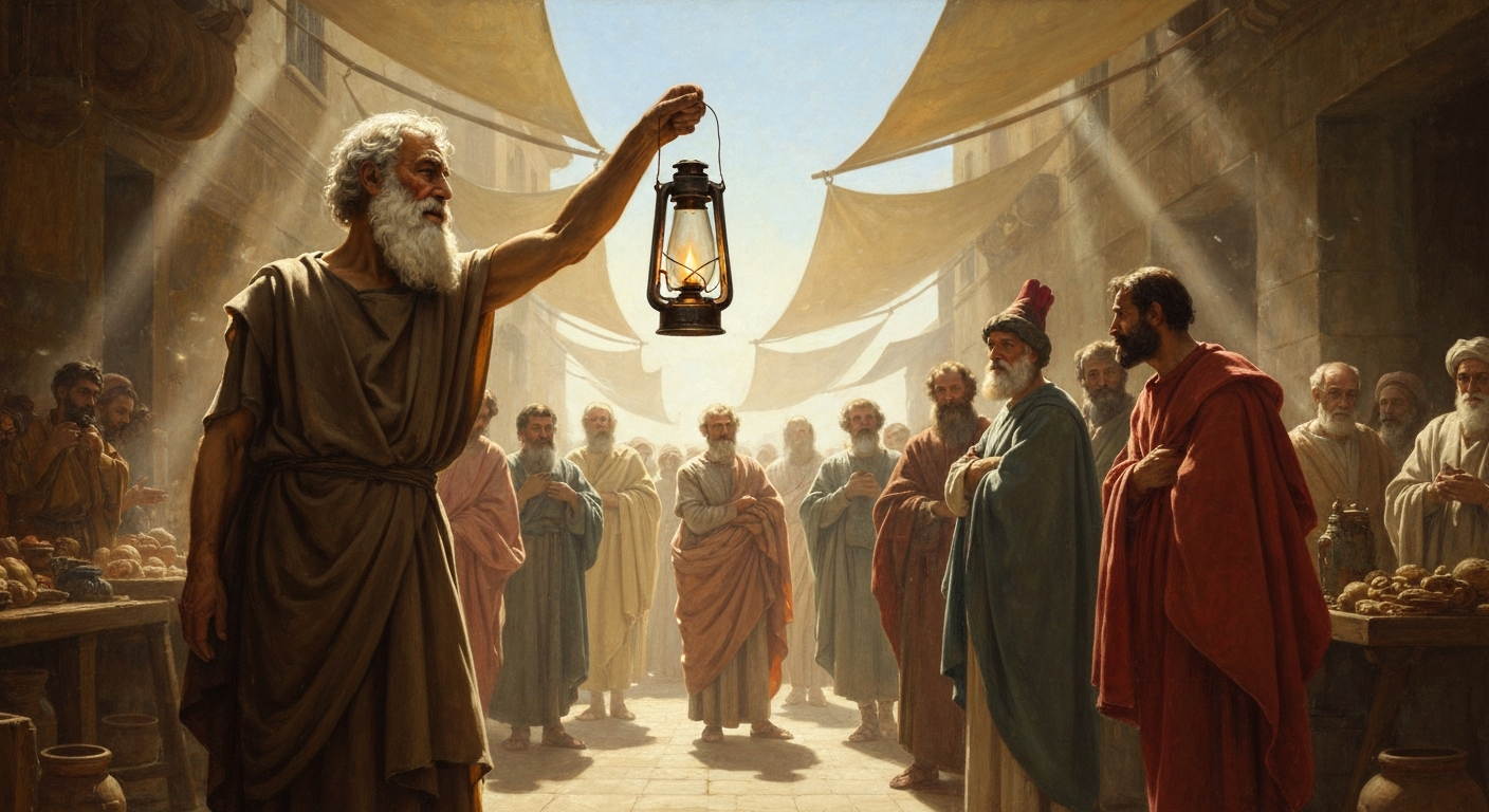 ## 대낮에 등불을 들고 사람을 찾아다닌 퍼포먼스