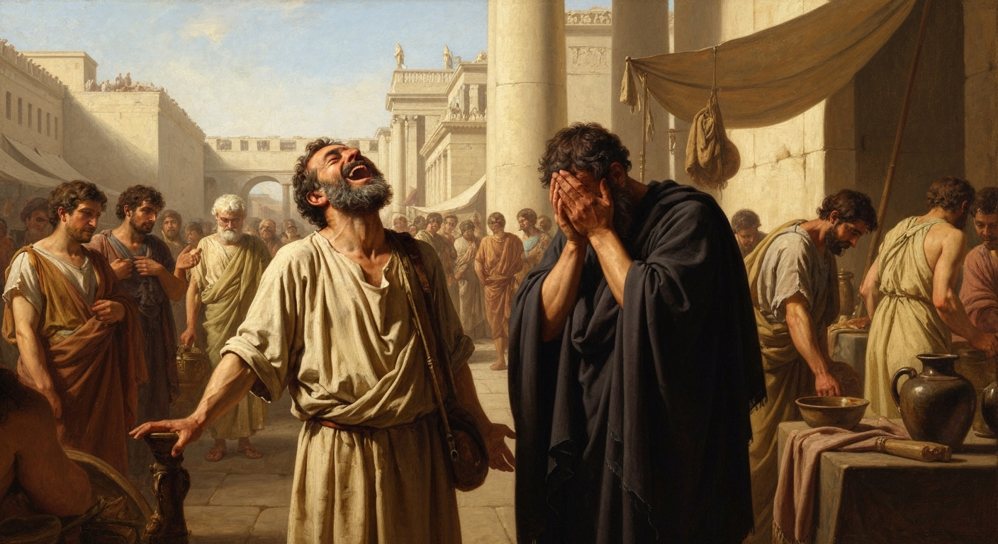 ## 세상이 고통이라 운 헤라클레이토스 옆에서 그는 웃음을 멈추지 않았다