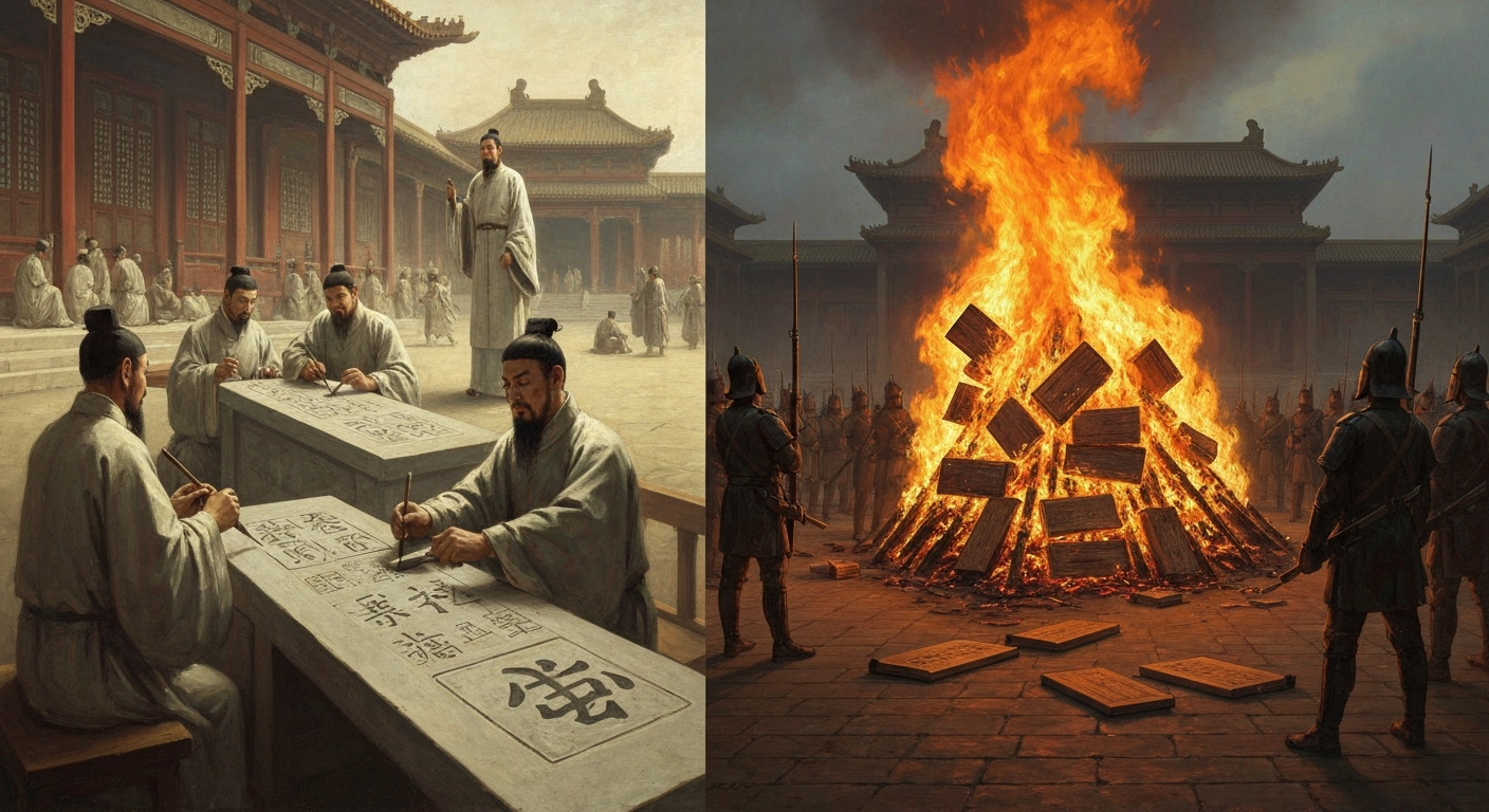 글자와 도로와 수레바퀴 폭까지 통일한 남자가 책을 불태웠다