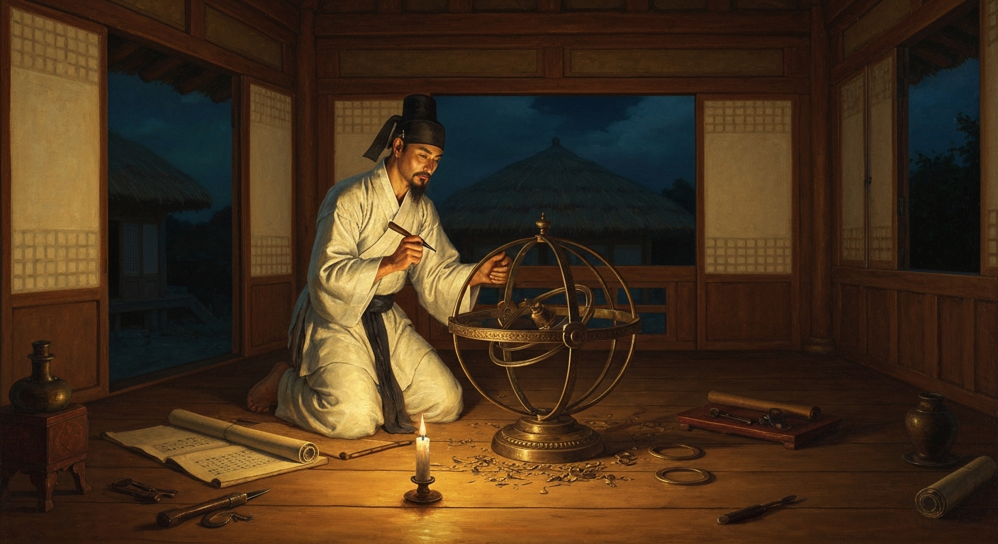 서른다섯 양반이 자기 손으로 혼천의를 깎았다