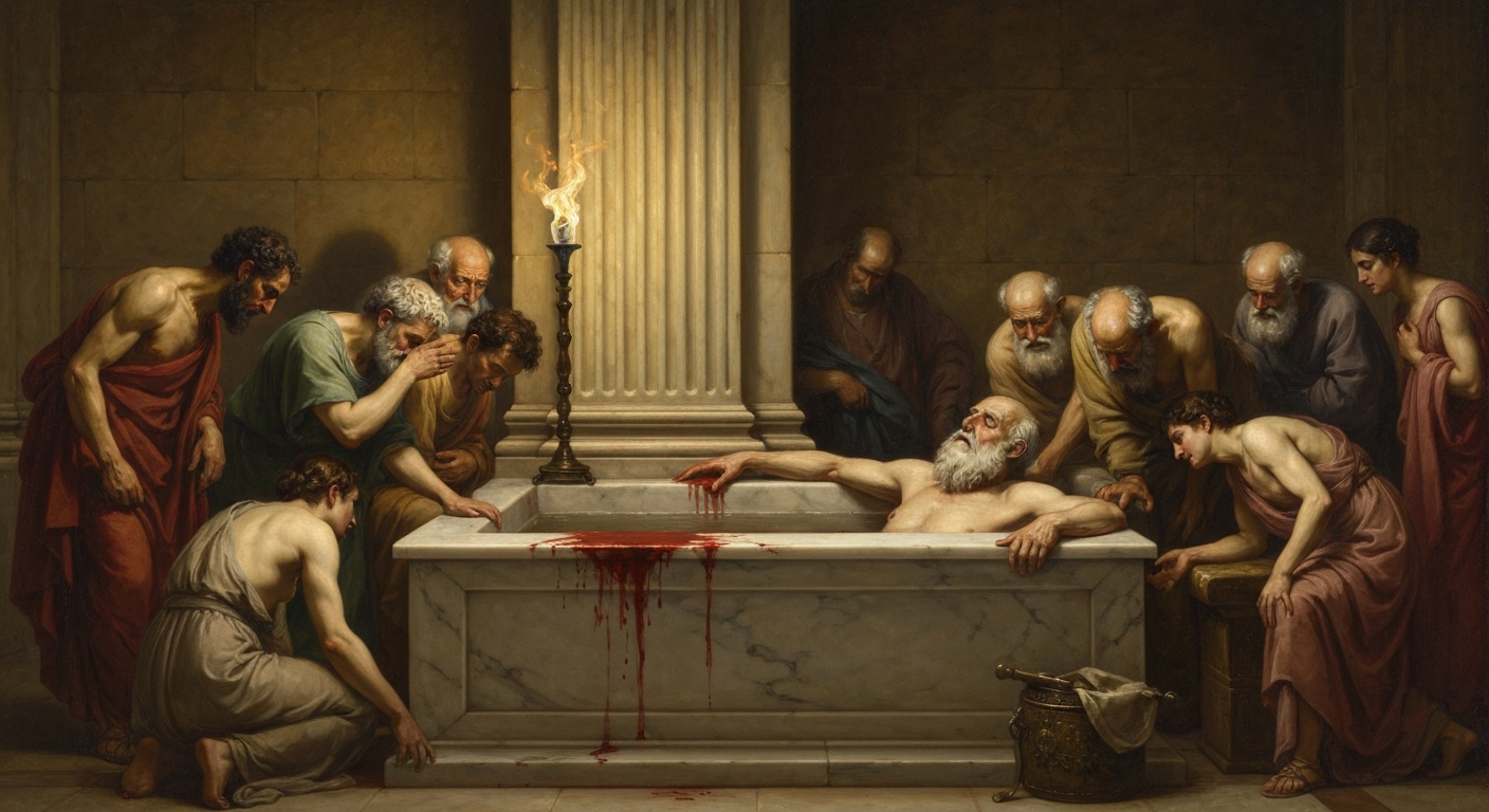 65년 네로가 자결을 명령하자 스토아 철학자 세네카가 너무 오래 걸렸다