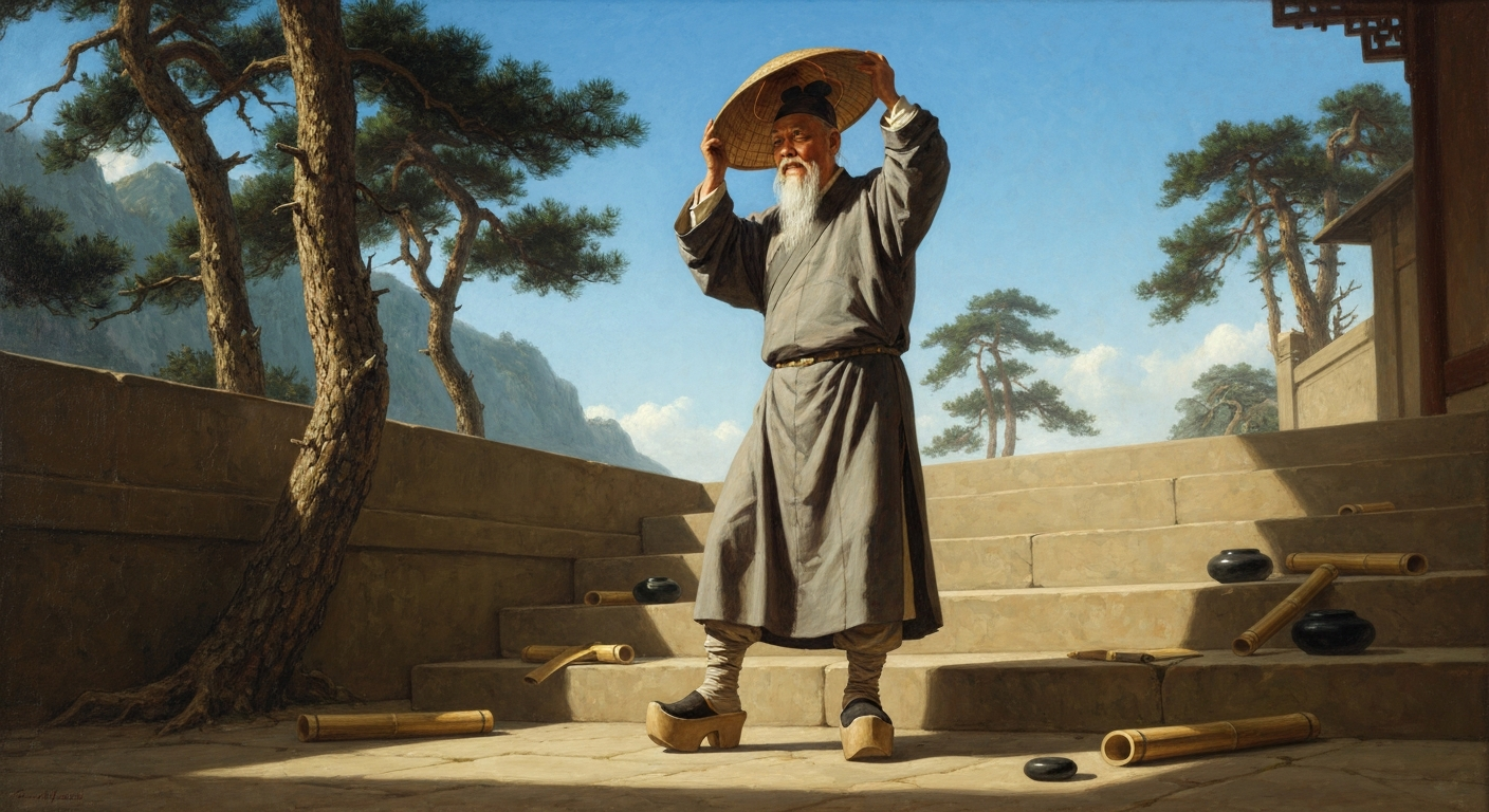 맑은 날에도 우산을 쓰고 나막신을 신었다