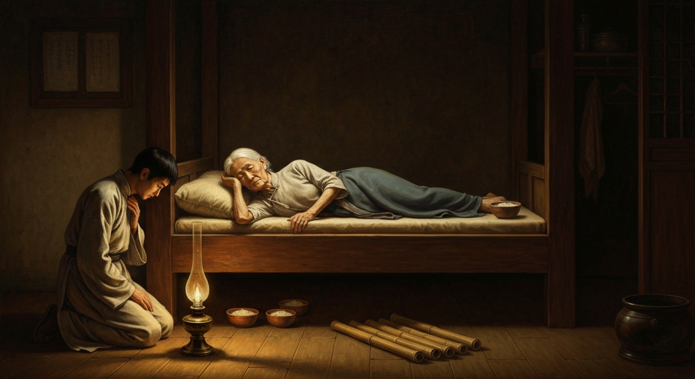 1645년, 양어머니가 15일을 굶어 스스로 죽었다