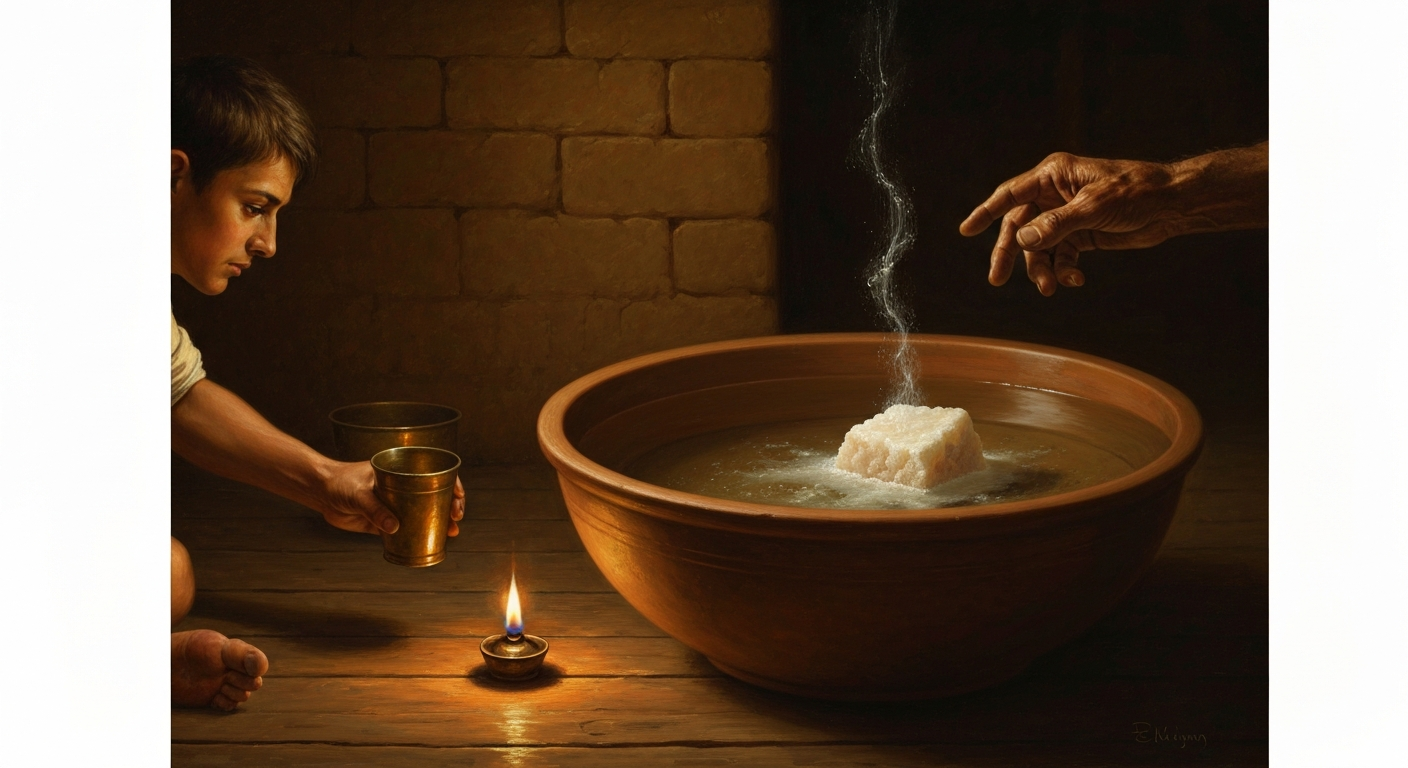 소금 한 덩이를 물에 담그고 밤새 기다리게 했다