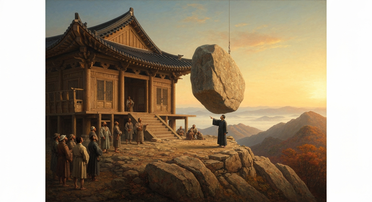 돌 하나가 공중에 떠서 절을 지켰다