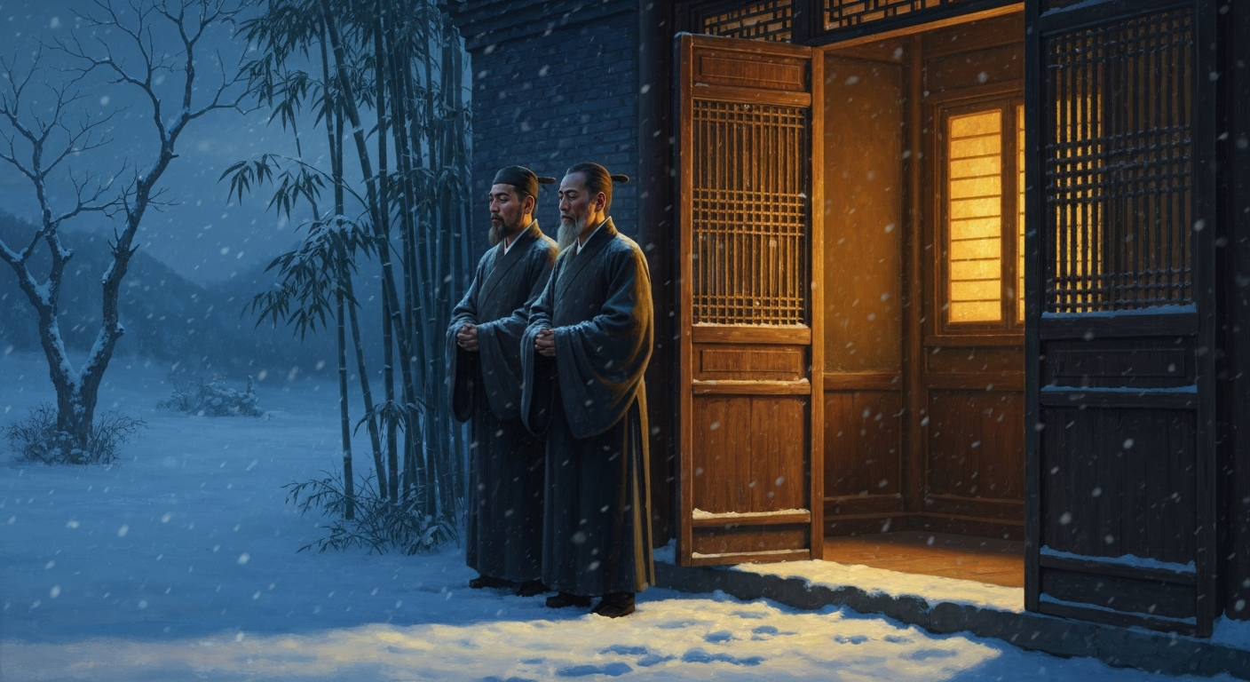 제자 두 명이 눈 한 자 깊이에서 스승을 기다렸다