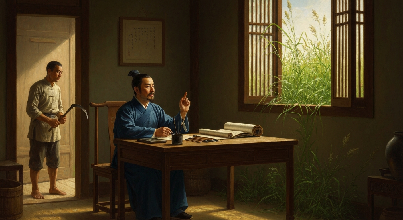 하인에게 창밖의 풀을 베지 말라고 명령했다