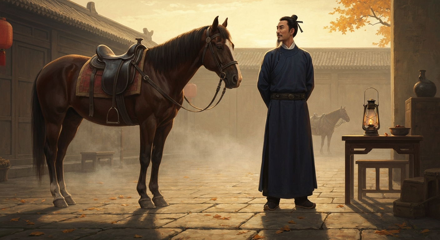 마당에 말 한 필이 준비돼 있었다