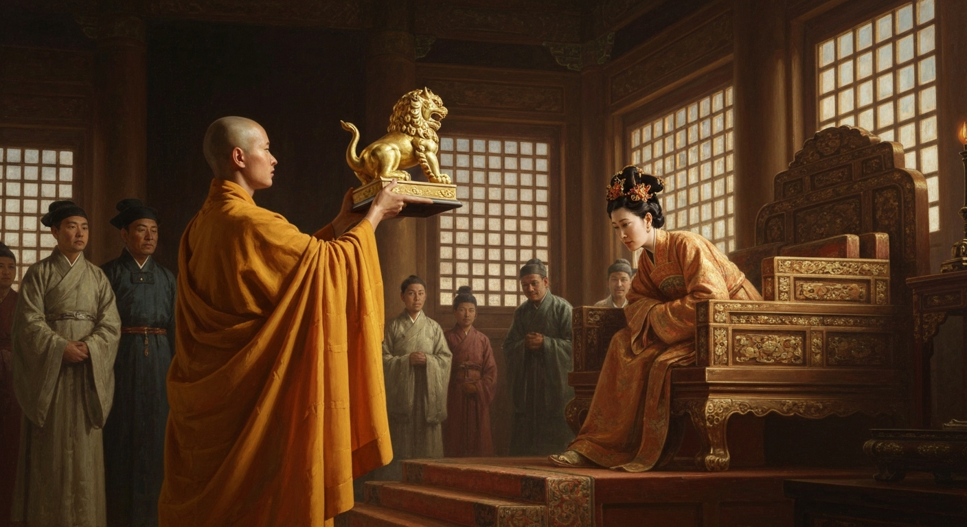 측천무후 앞에 금사자상이 놓였다