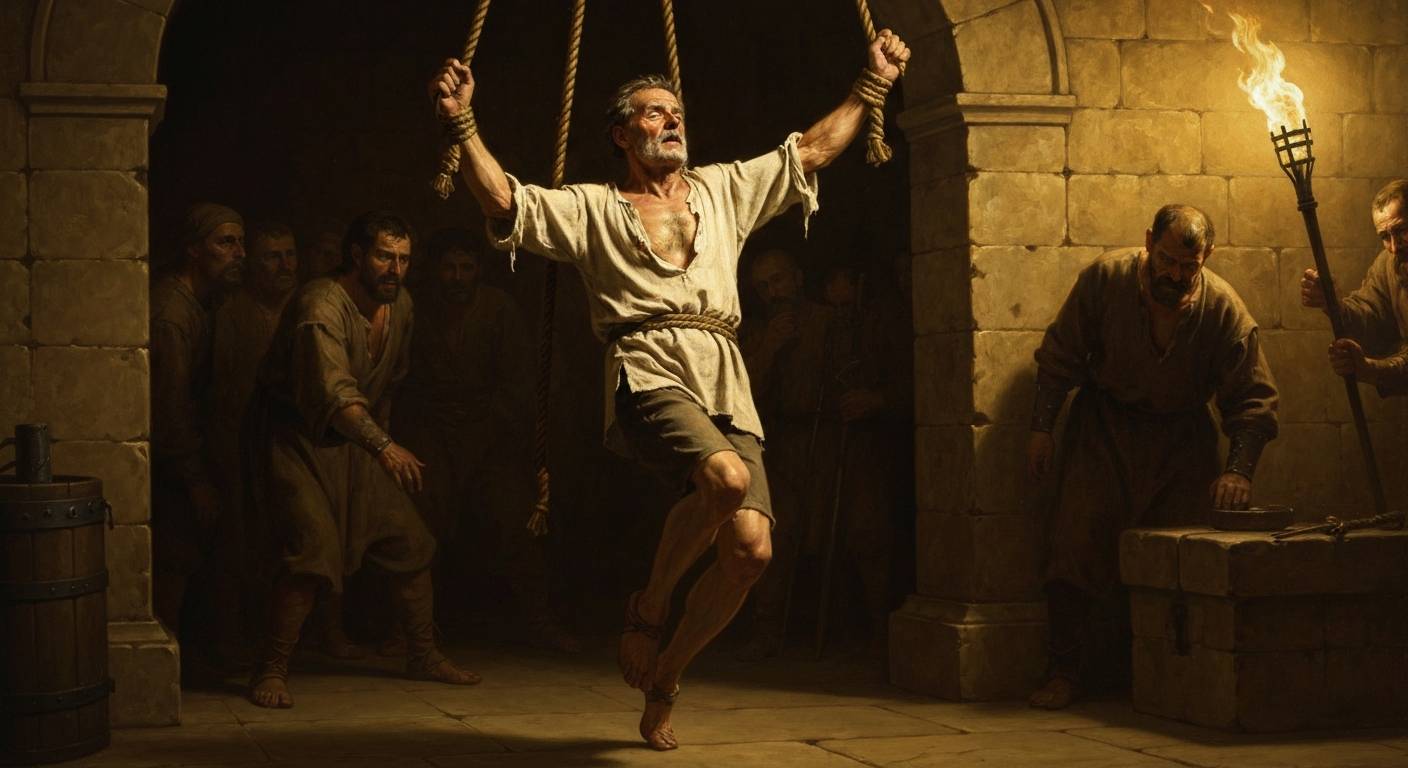 1513년 2월, 그는 밧줄에 팔을 묶인 채 여섯 번 떨어졌다