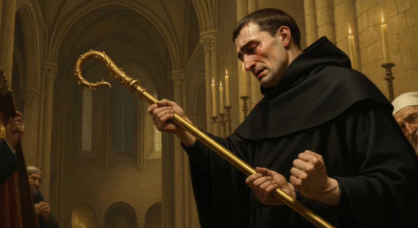 안셀무스는 주교장을 쥐지 않으려 주먹을 꽉 쥐었다