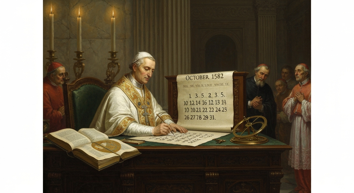 그레고리우스 13세는 1582년 10월 4일 다음 날을 15일로 만들었다