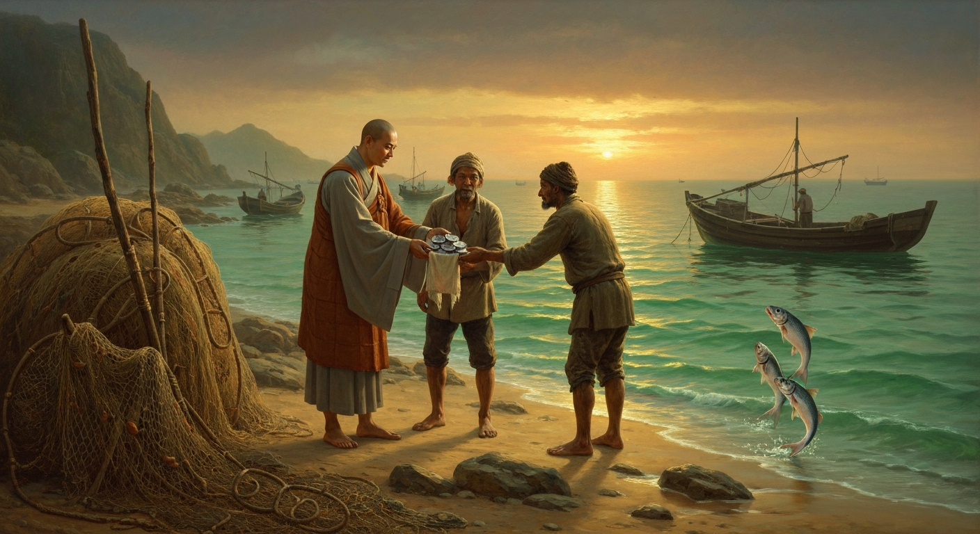 지의는 어부들의 그물을 돈으로 사들였다