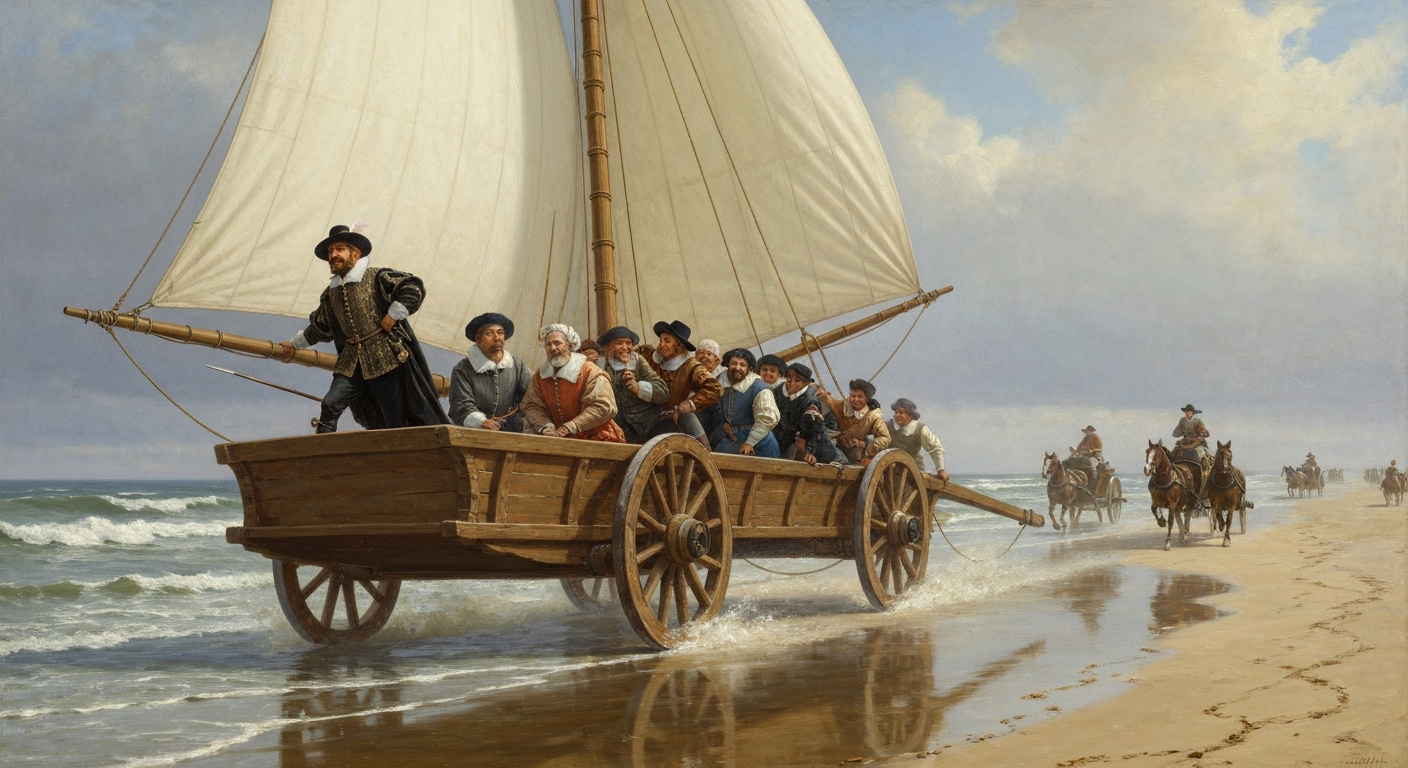 스테빈은 1600년 해변에 28인승 풍력차를 띄웠다