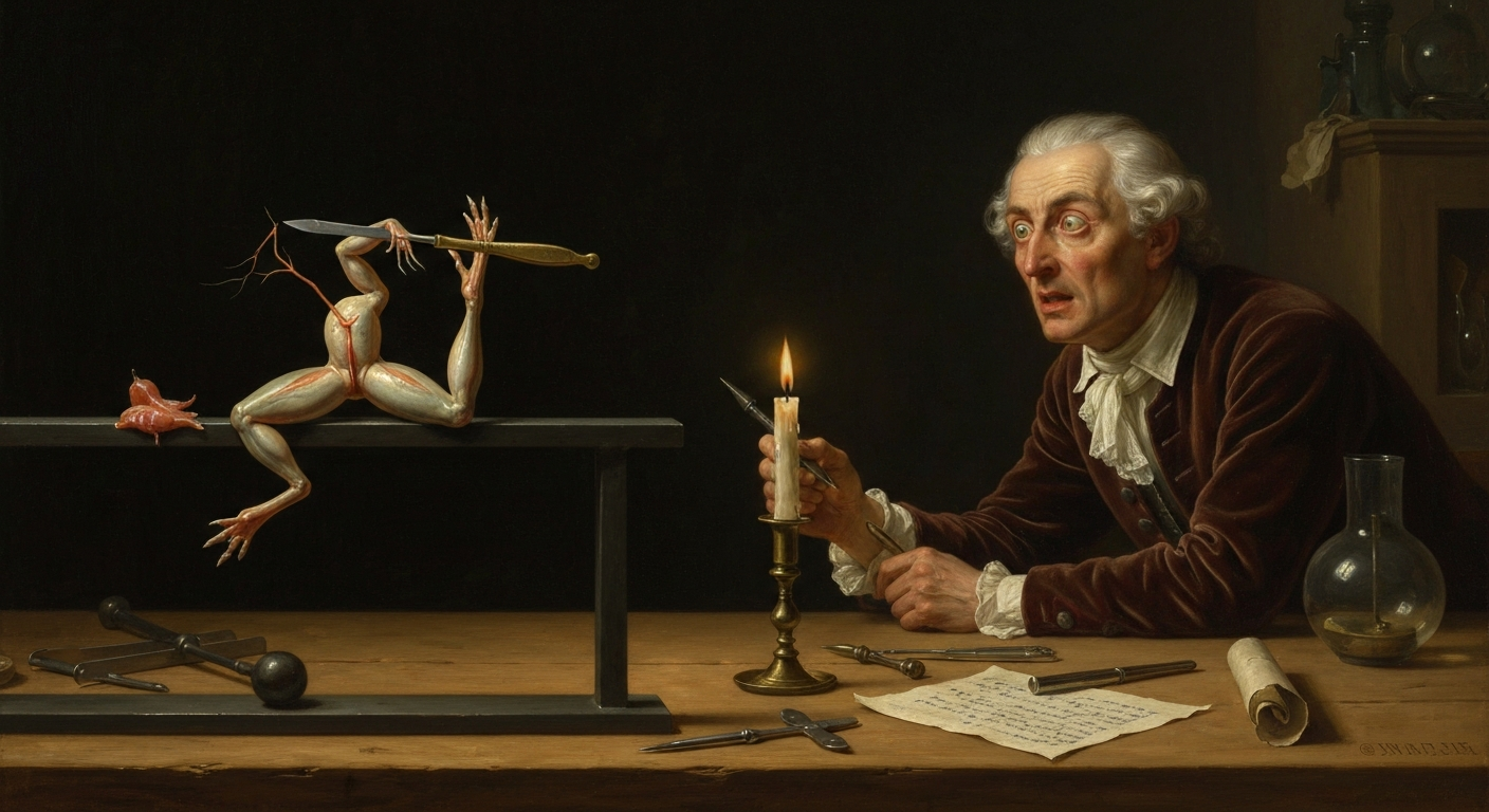 갈바니의 메스가 죽은 개구리를 움직였다