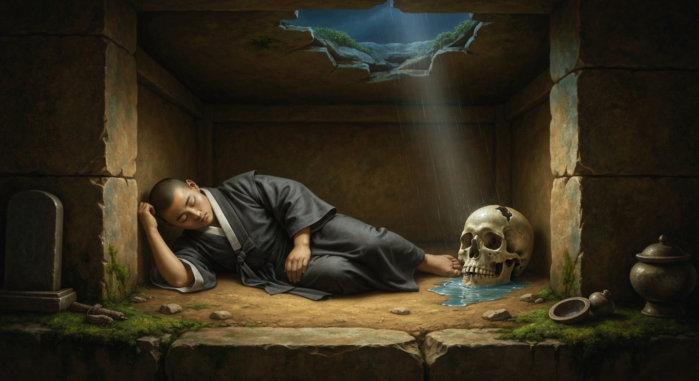 원효는 무덤에서 잠을 자다 가장 시원한 물을 마셨다