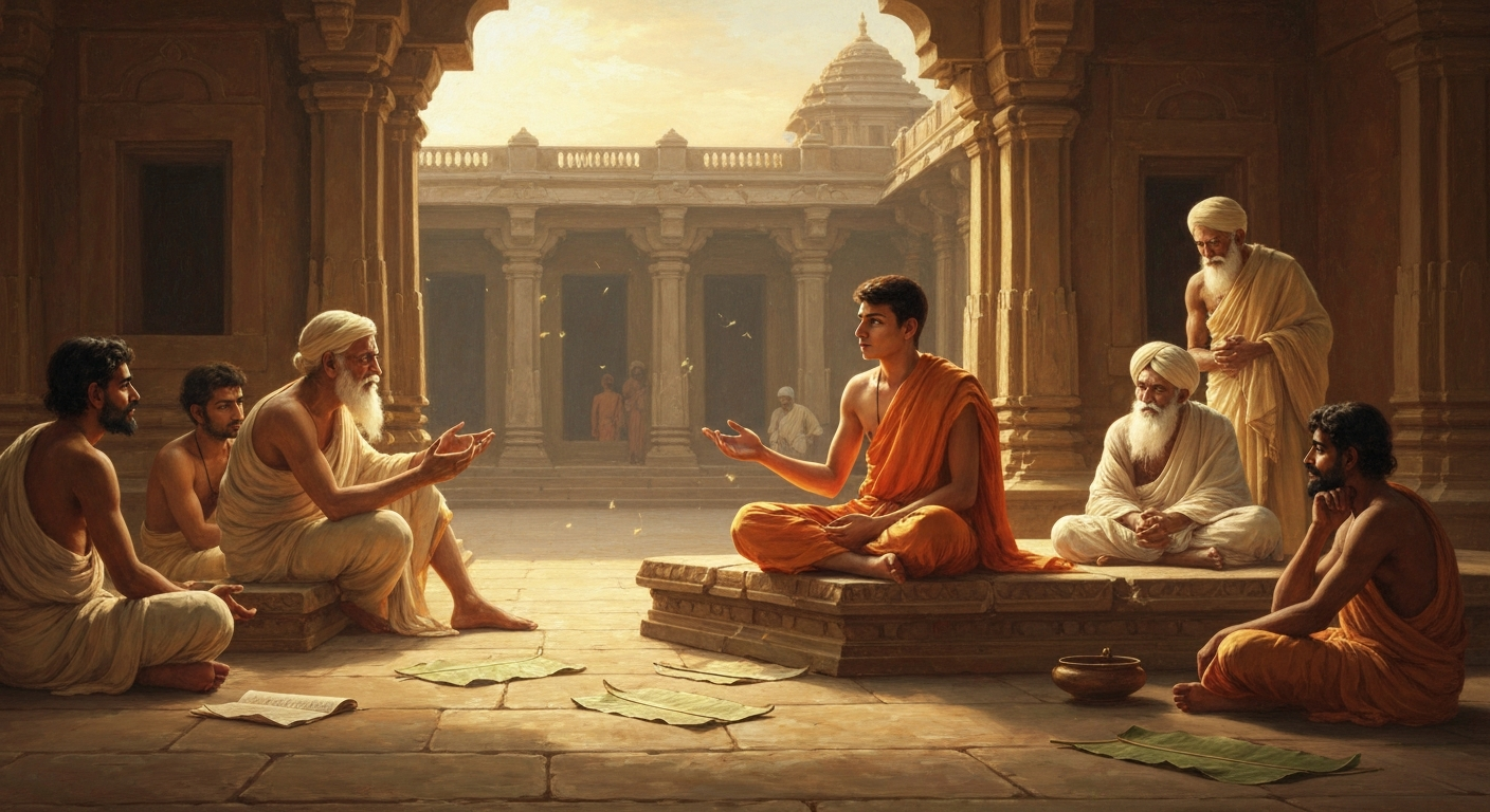 샹카라는 인도 전역을 걸어 적과 토론했다