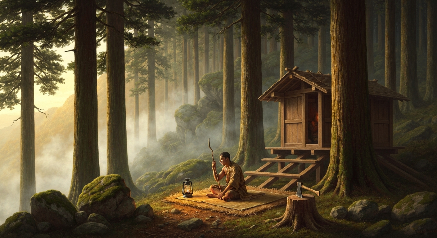 사이초는 사람이 살지 않던 비예이산에 18세에 혼자 들어갔다