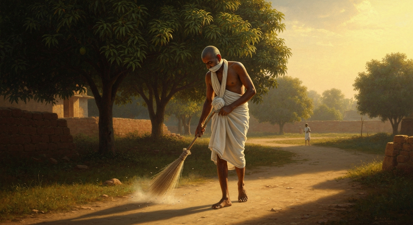 마하비라는 빗자루로 길을 쓸며 걸었다