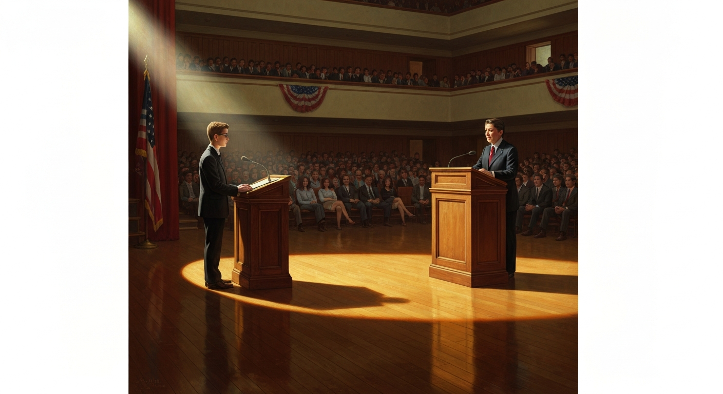 샌델은 18살에 캘리포니아 주지사 레이건을 토론장으로 불렀다