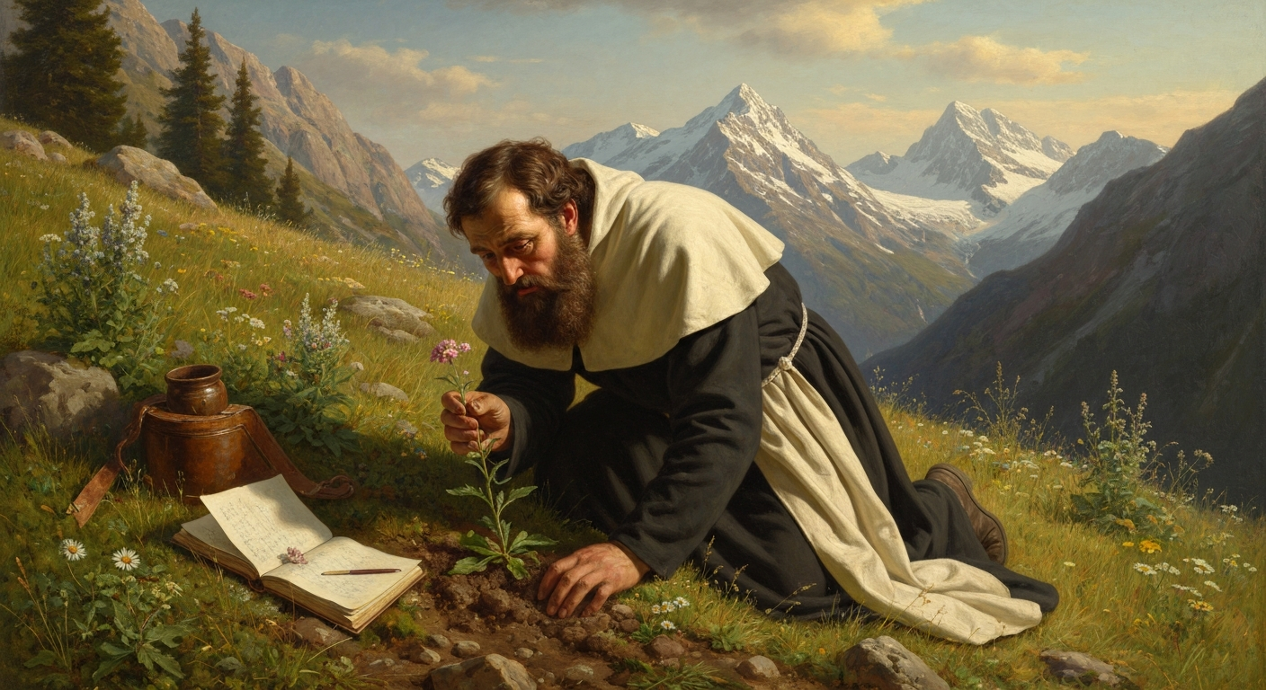 알베르투스는 주교복을 입고 알프스에서 직접 풀을 캤다