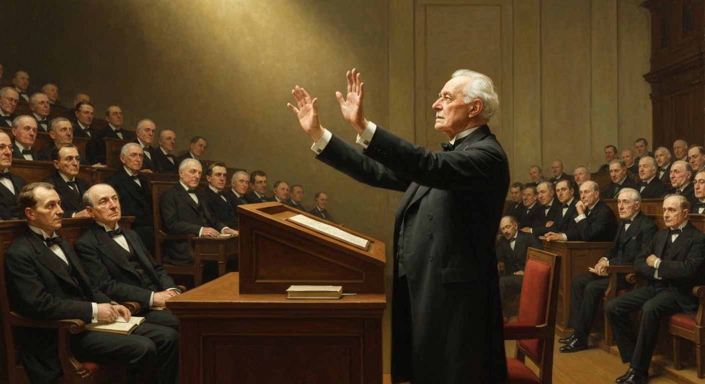 무어는 강연장에서 두 손을 들어 보였다