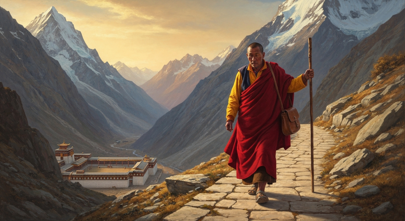 까담파 승려 감포파가 동굴 속 요기를 찾아 떠났다