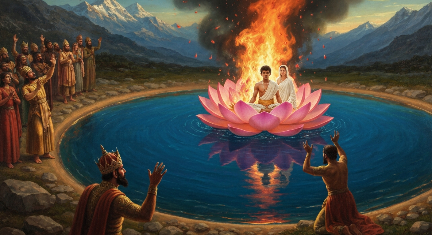 빠드마삼바바는 화형대 위에서 7일을 불타고 호수가 됐다