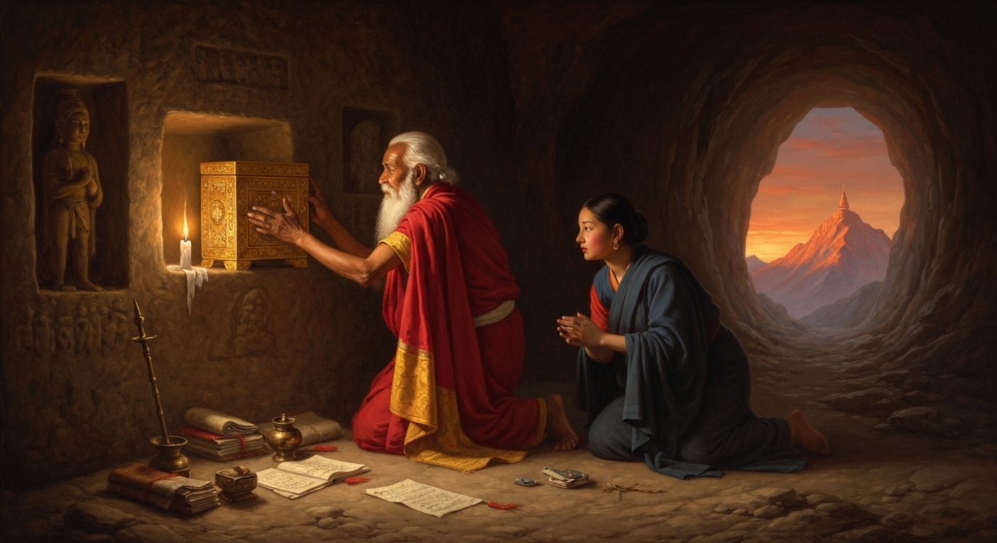 빠드마삼바바는 죽지 않고 가르침을 산속에 숨기고 떠났다