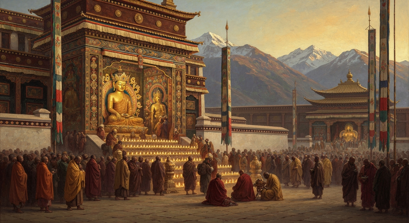 쫑카파는 1409년 라싸에 도시 인구보다 많은 인파를 모았다