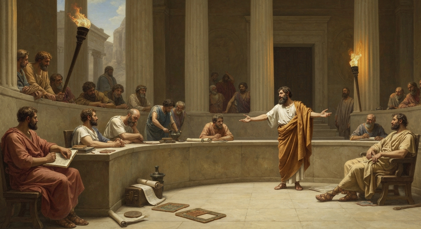 프로타고라스는 제자 에우아틀로스에게 모순 재판을 걸었다