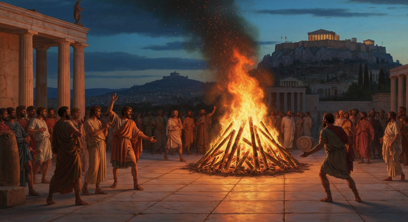 프로타고라스의 책이 아테네 광장에서 불탔다