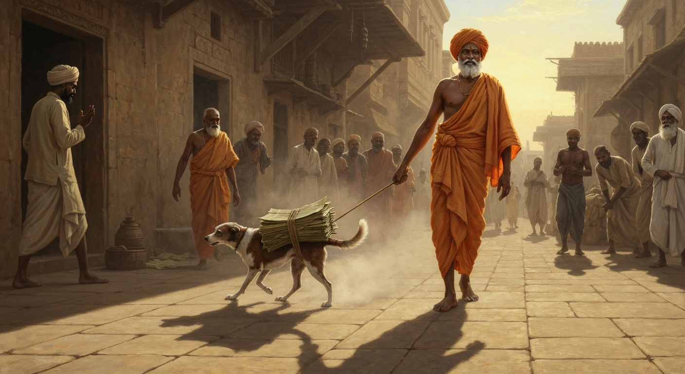 다르마키르티는 자기 원고를 개 꼬리에 묶고 거리를 걸었다