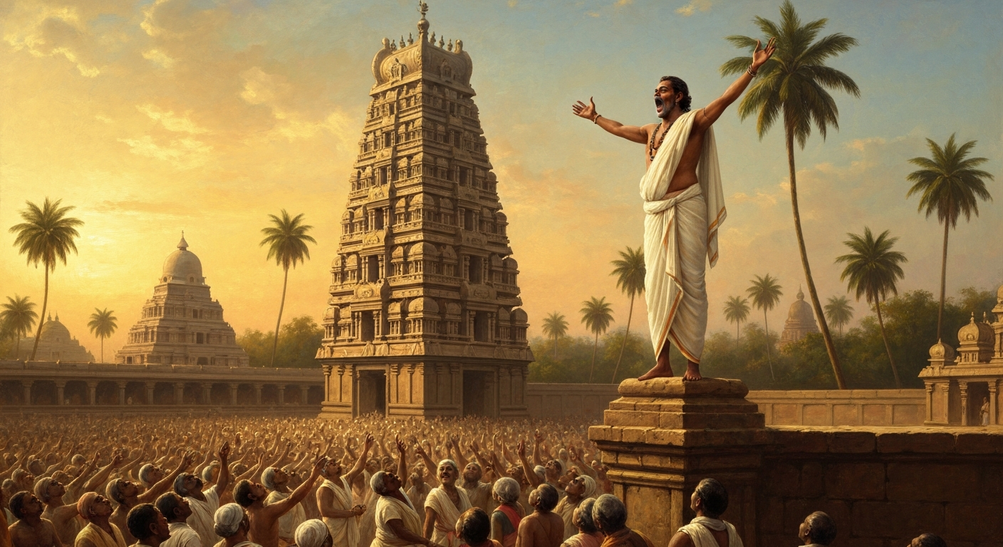 라마누자는 구원의 비밀을 사원 탑 위에서 모두에게 외쳤다