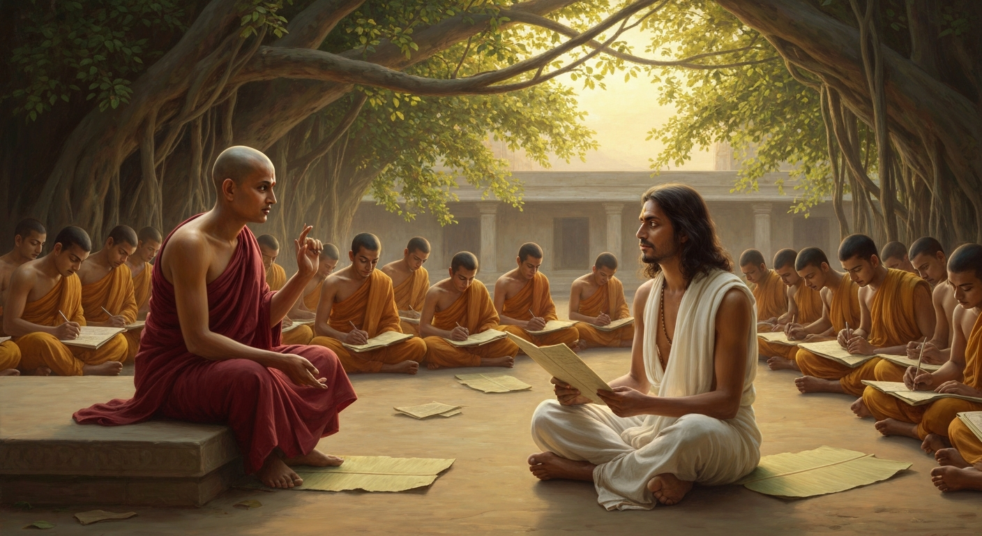 그는 재가 학자 찬드라고민과 7년을 토론했다