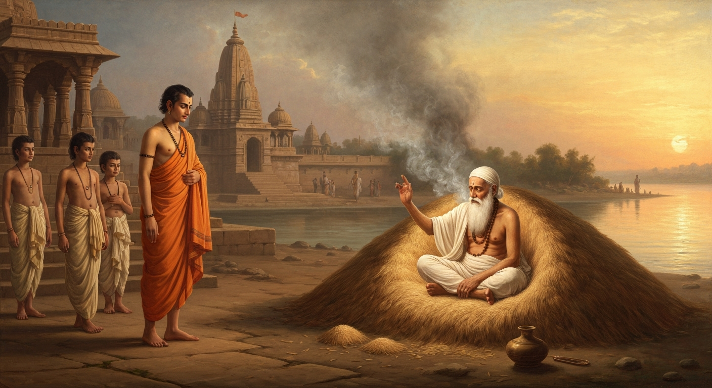 쿠마릴라는 왕겨불 속에서 베단타 철학자 샹카라를 돌려보냈다