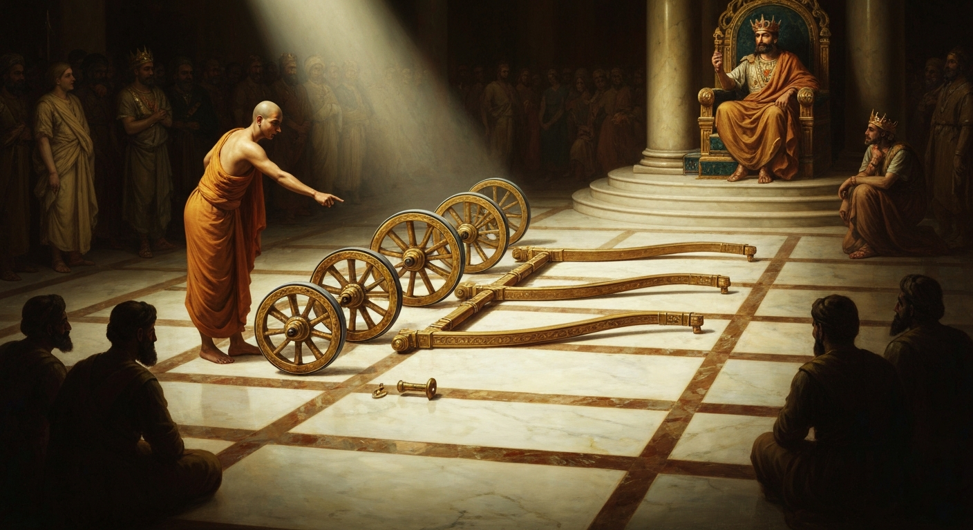 나가세나는 왕이 타고 온 마차를 가리키며 자아를 해체했다