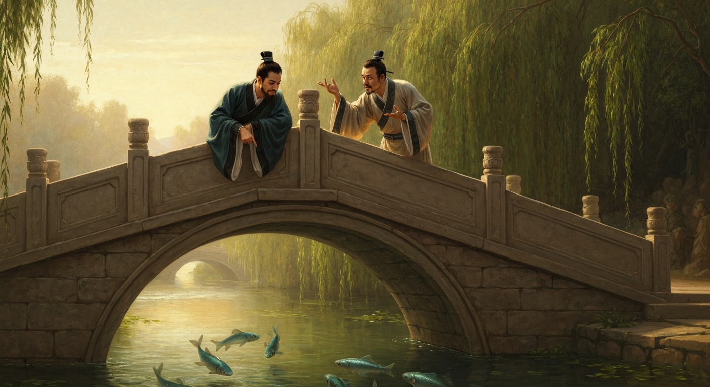 혜시와 장자가 호량 다리 위에서 물고기 행복을 두고 다투었다