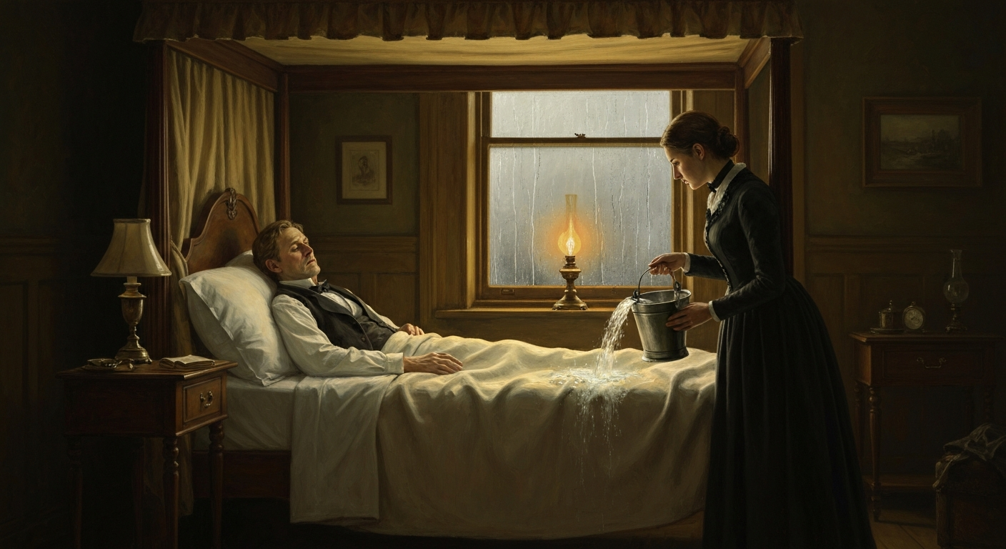 아내는 폐렴 걸린 그에게 양동이로 찬물을 끼얹었다