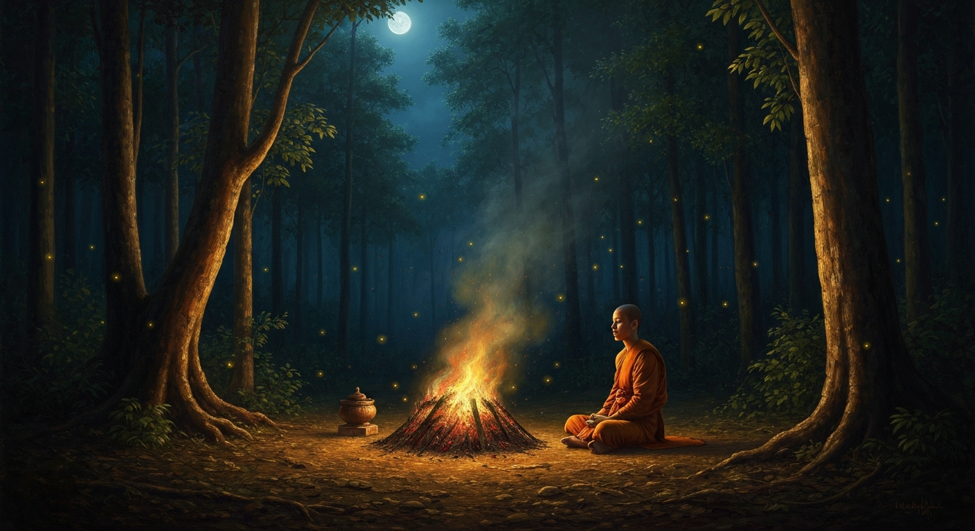 그는 화장터 곁에서 잠을 자며 떠돌았다